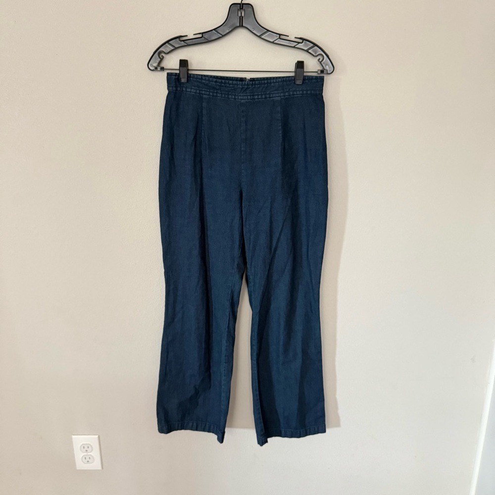 Free People Wide Leg‎ Pants Womens 4 Blue Denim High Rise Cropped Indigo Cotton